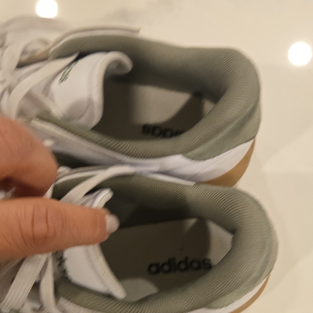 adidas White and Olive Green Sneakers with Gum Sole - Picture 6 of 7